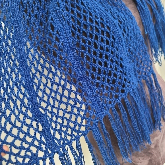 Crochet Style Women's Mesh Net Scarf Royal Blue Fringed Long 60" x 12" - Picture 11 of 11